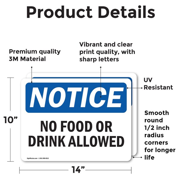 No Food Or Drink Allowed, 14 In W X Rectangle, Vinyl Decal